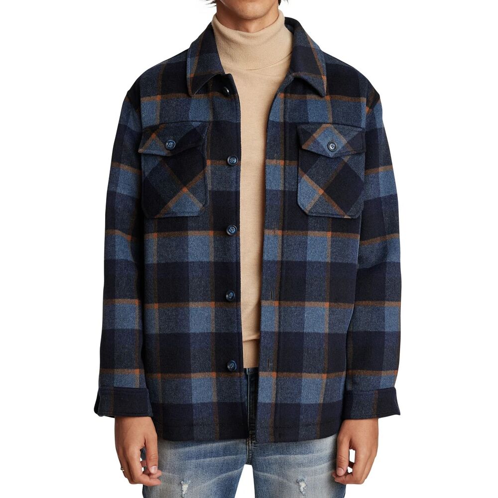 Paisley & Gray Blue Buffalo Check Plaid Shacket Slim Fit Jacket Casual Wool XL
